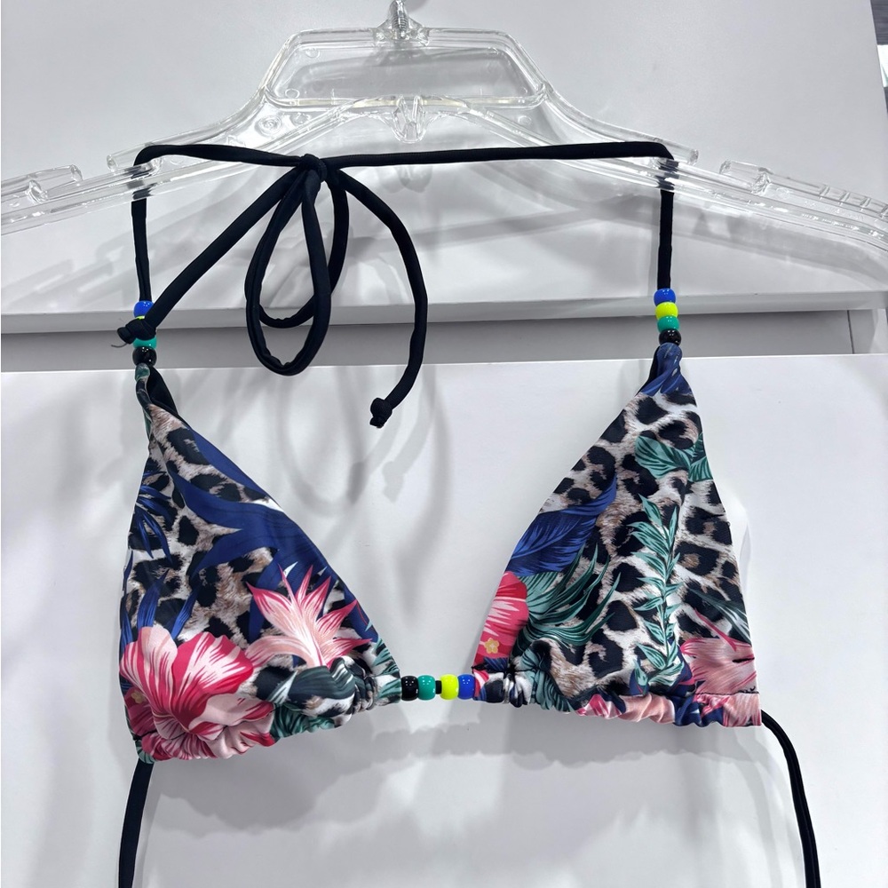 Floral and Leopard Print Bikini Top